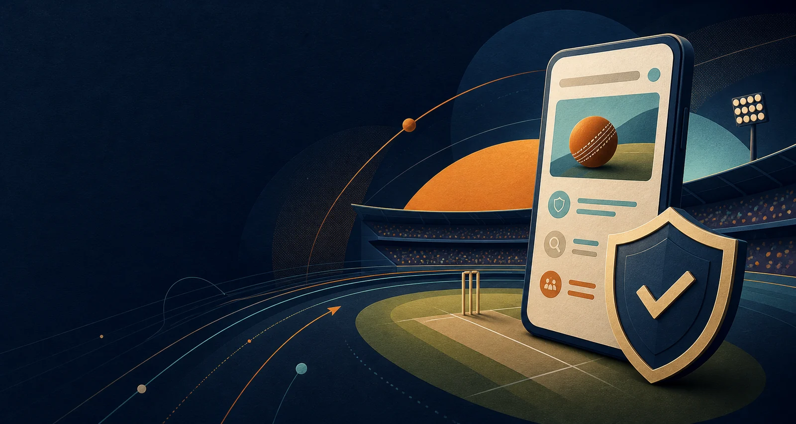 Abstract mobile safety shield beside a cricket ground